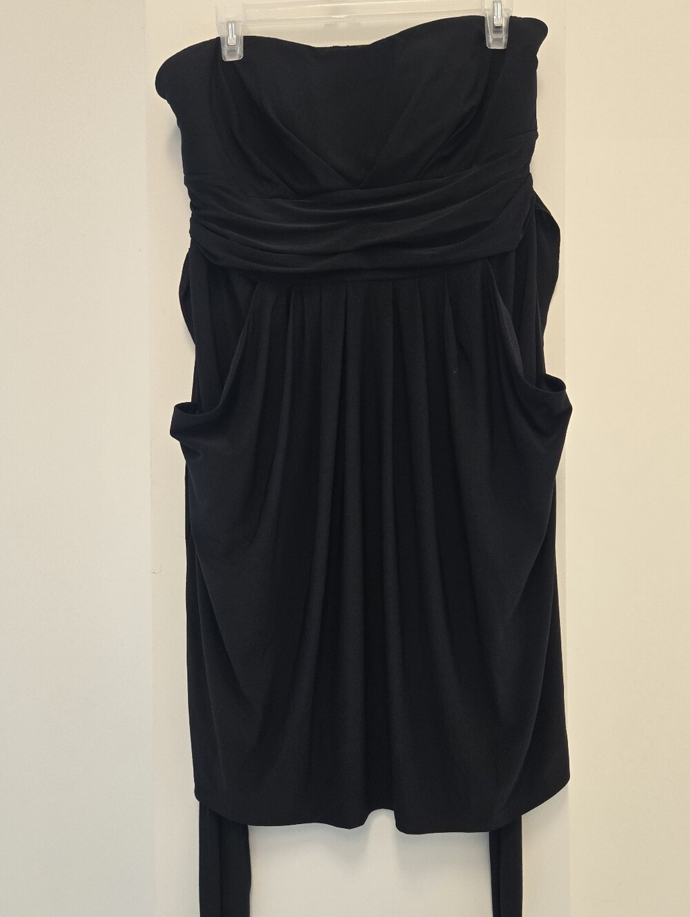 Black Strapless Draped Dress